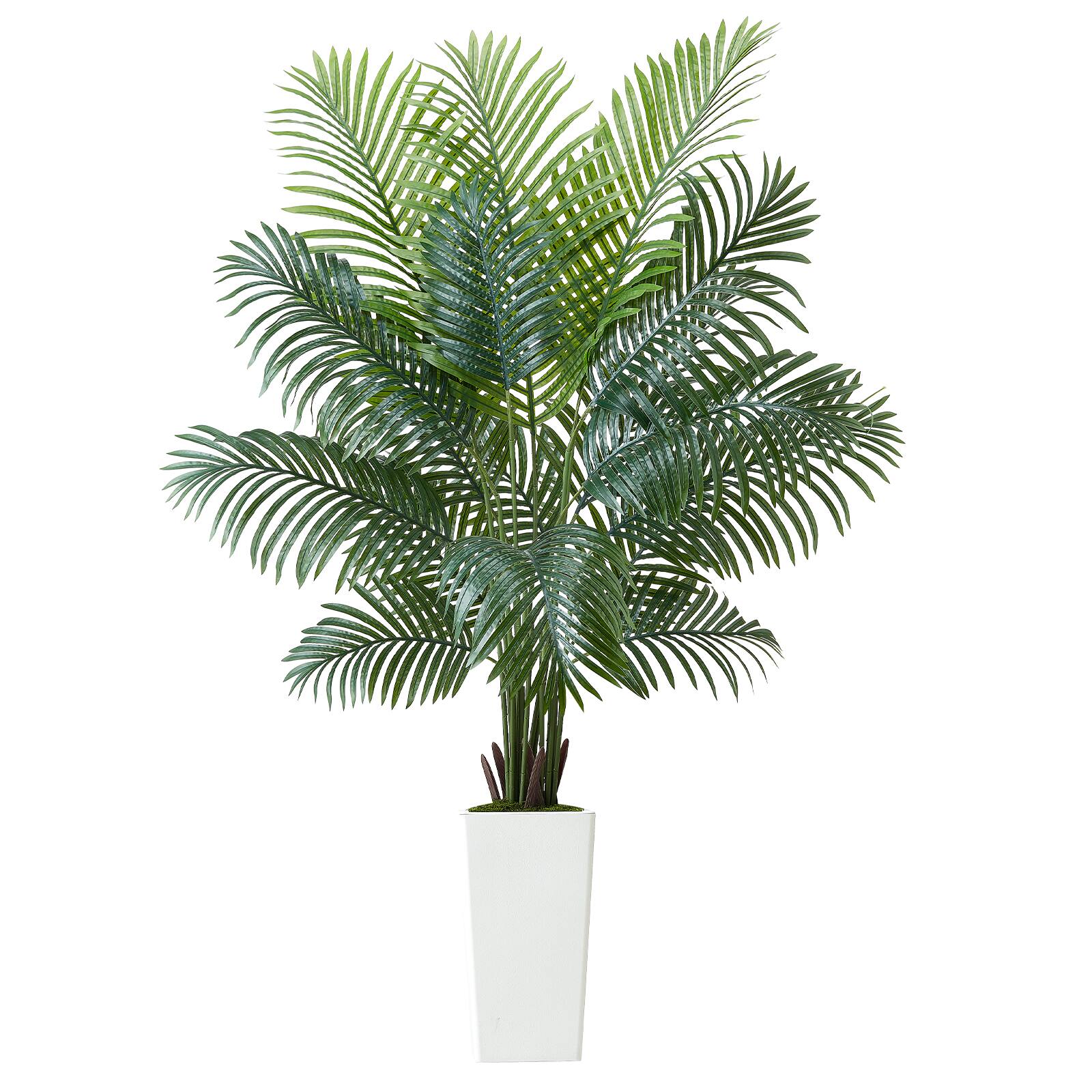 Alt View 5. VEVOR - Artificial Areca Palm Tree 6 ft, Fake Palm Tropical Plants with White Tall Planter, Faux Floor Silk Plant in Pot - Green.