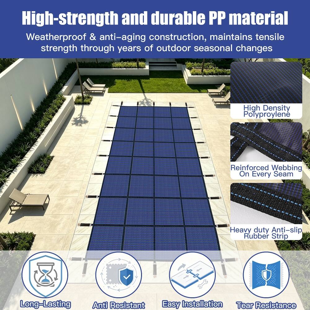 High-strength and durable PP material  
Weatherproof & anti-aging construction, maintains tensile strength through years of outdoor seasonal changes  

High Density Polypropylene  
Reinforced Webbing On Every Seam  
Heavy duty Anti-slip Rubber Strip  

Long-Lasting  
Anti Resistant  
Easy Installation  
Tear Resistance