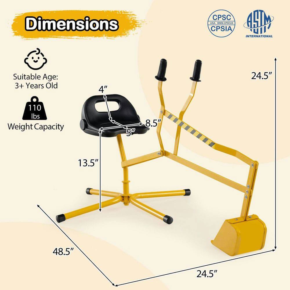 Dimensions  
Suitable Age: 3+ Years Old  
Weight Capacity: 110 lbs  

4"  
5"  
8.5"  
13.5"  
24.5"  
24.5"  
48.5"  

CPSC USA  
CPSIA  
ASTM INTERNATIONAL