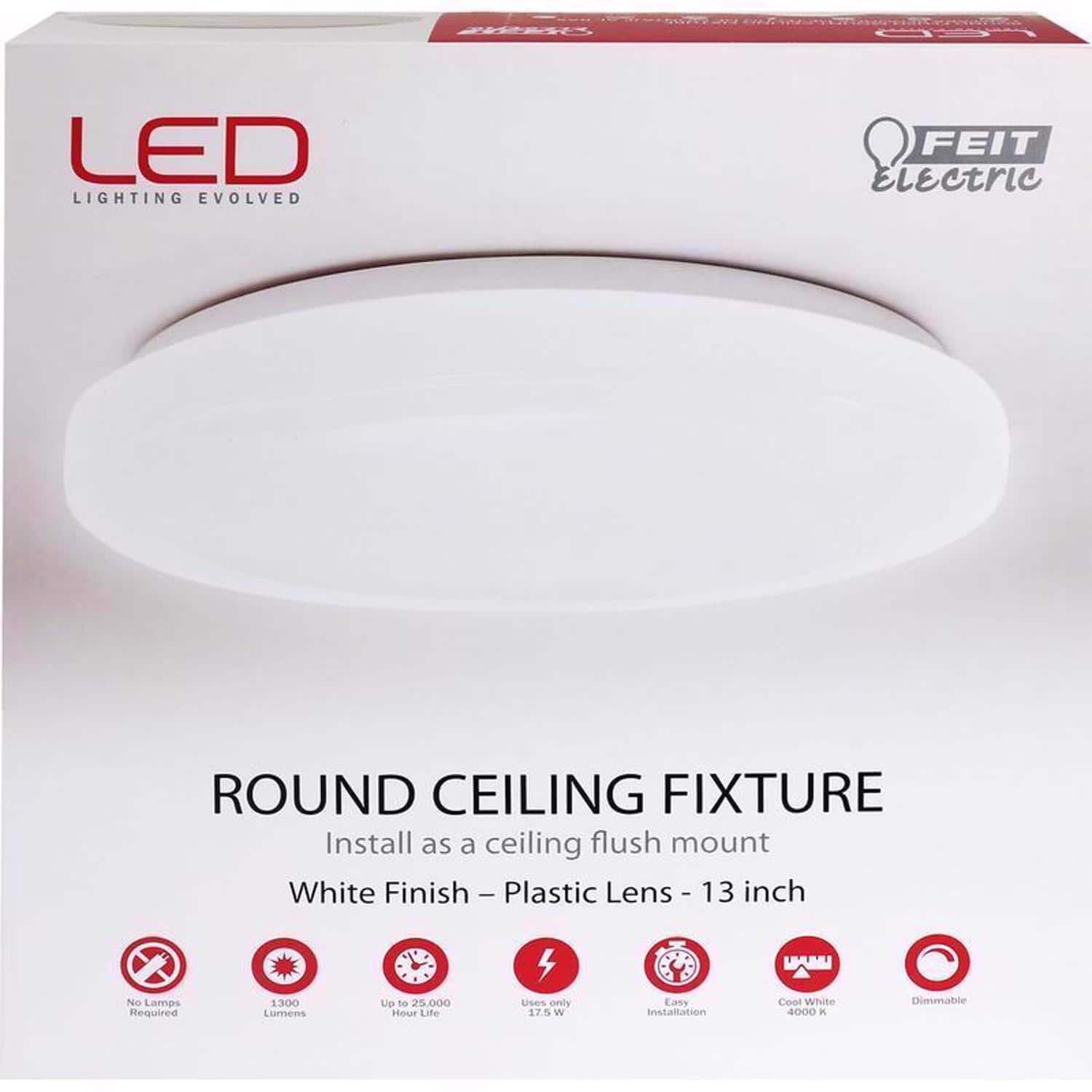 FEIT ELECTRIC - Feit LED 2.4 in. H X 13.2 in. W X 13.2 in. L Aluminum White LED Ceiling Light Fixture