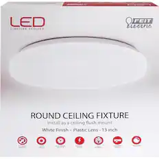 LED Lighting Evolved
FEIT Electric
Round Ceiling Fixture
Install as a ceiling flush mount
White Finish - Plastic Lens - 13 inch
No Lamps Required
300 Lumens
Up to 25,000 Hour Life
17.5 W
Easy Installation
Cool White 4000 K
Dimmable
