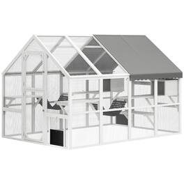 Pawhut - Catio Outdoor Cat Enclosure with Waterproof Cover, 2 Condos, 6 Platforms, Bridge