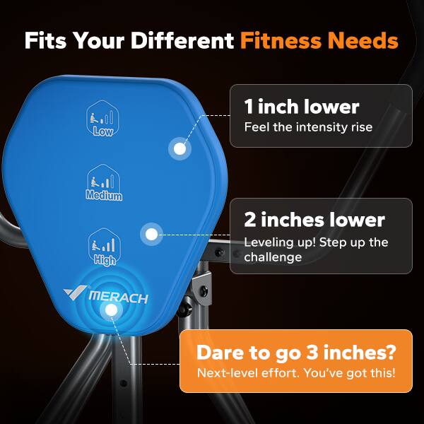 Fits Your Different Fitness Needs

Low
1 inch lower
Feel the intensity rise

Medium
2 inches lower
Leveling up! Step up the challenge

High
Dare to go 3 inches?
Next-level effort. You've got this!