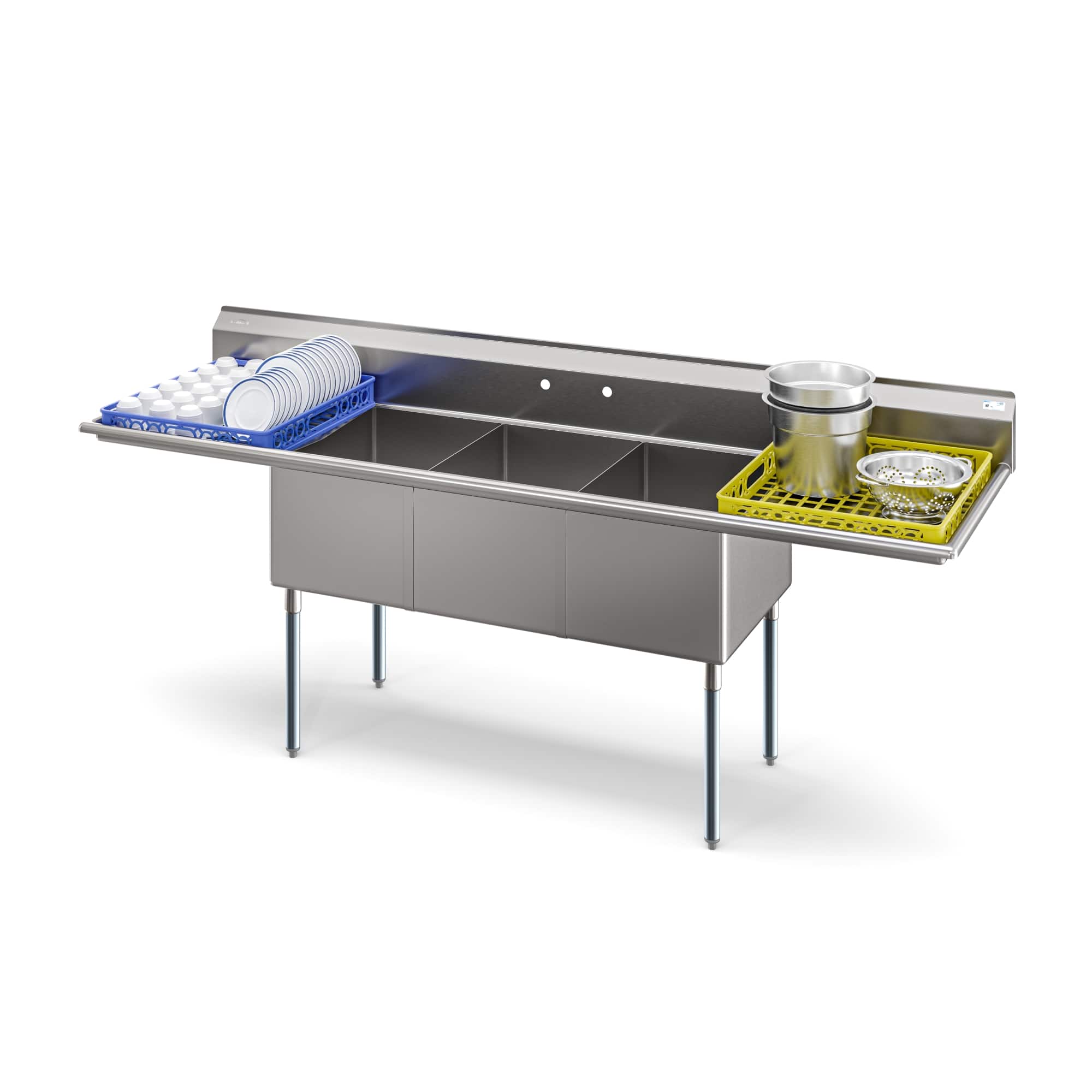 Koolmore - 102 in. Three Compartment Sink Bowl Size 18x24x14 Stainless-Steel 18 Gauge with Two Drainboards - Stainless Steel price history on PriceWatchPro