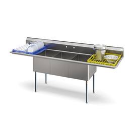 Koolmore - 102 in. Three Compartment Sink Bowl Size 18x24x14 Stainless-Steel 18 Gauge with Two Drainboards - Stainless Steel