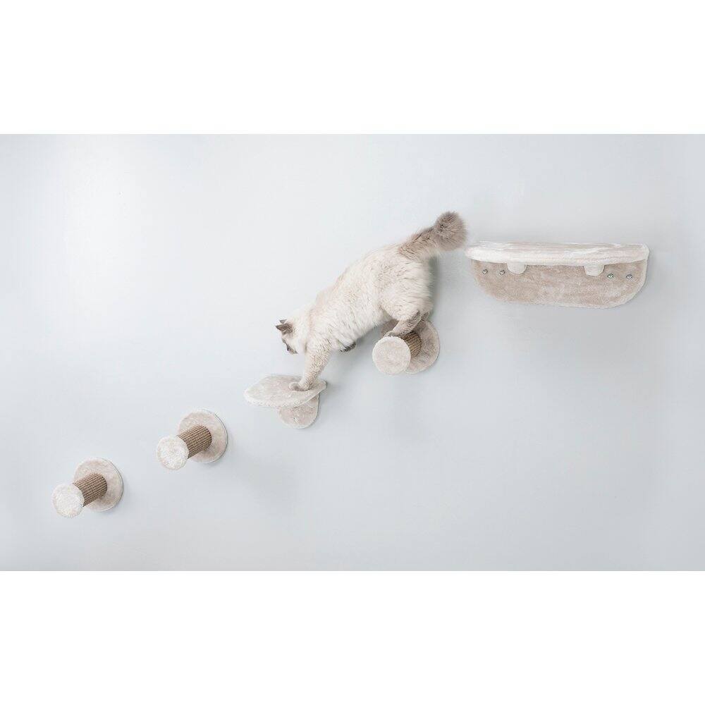 Angle. TRIXIE - Plush & Sisal Cover Cat Perch with Steps Hammock & Condo, 5 Piece Set - Light Gray-Greige.
