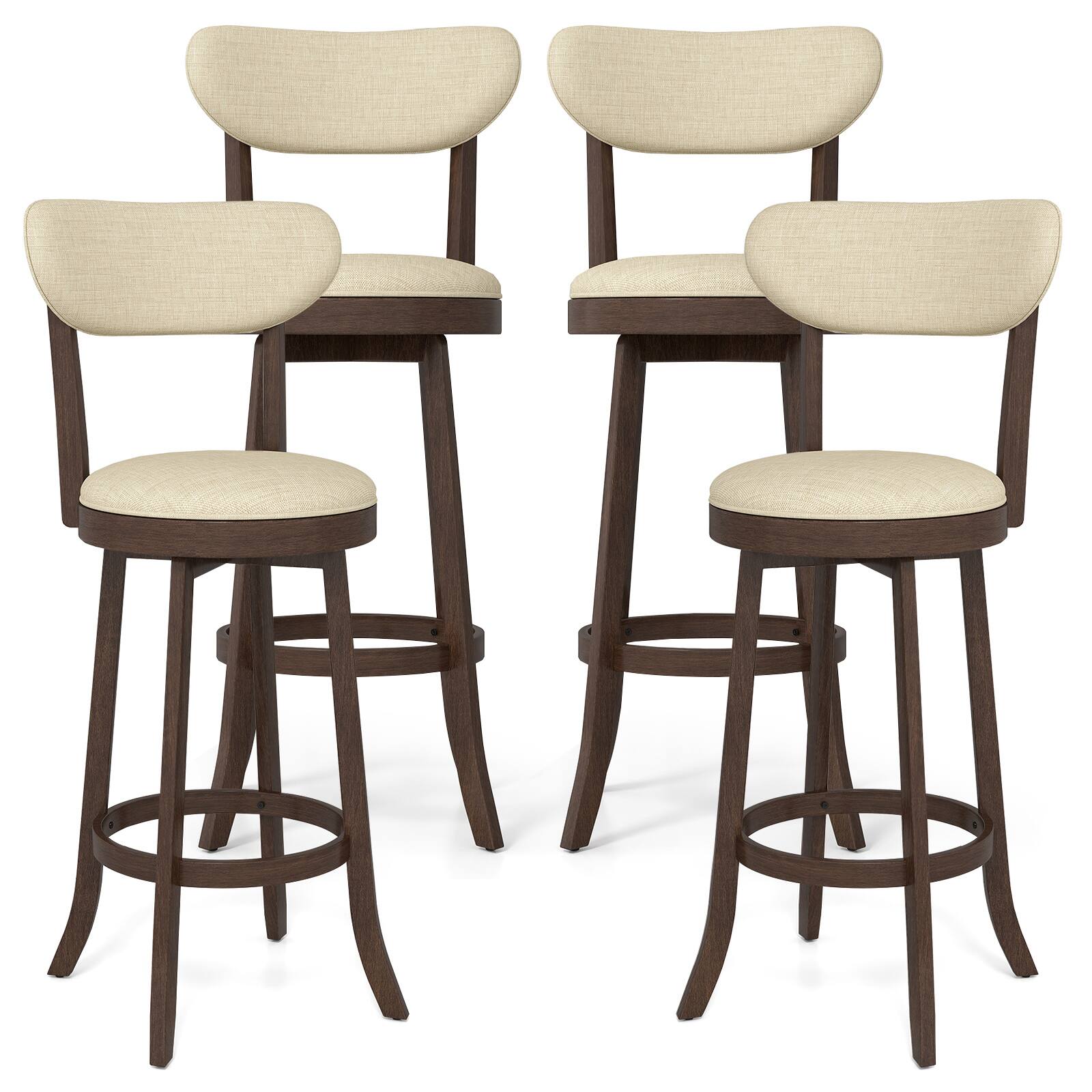 Gymax - 30.5'' Bar Height Chairs Set of 4 Swivel High Barstool w/ Padded Seat & Backrest - Brown, Beige