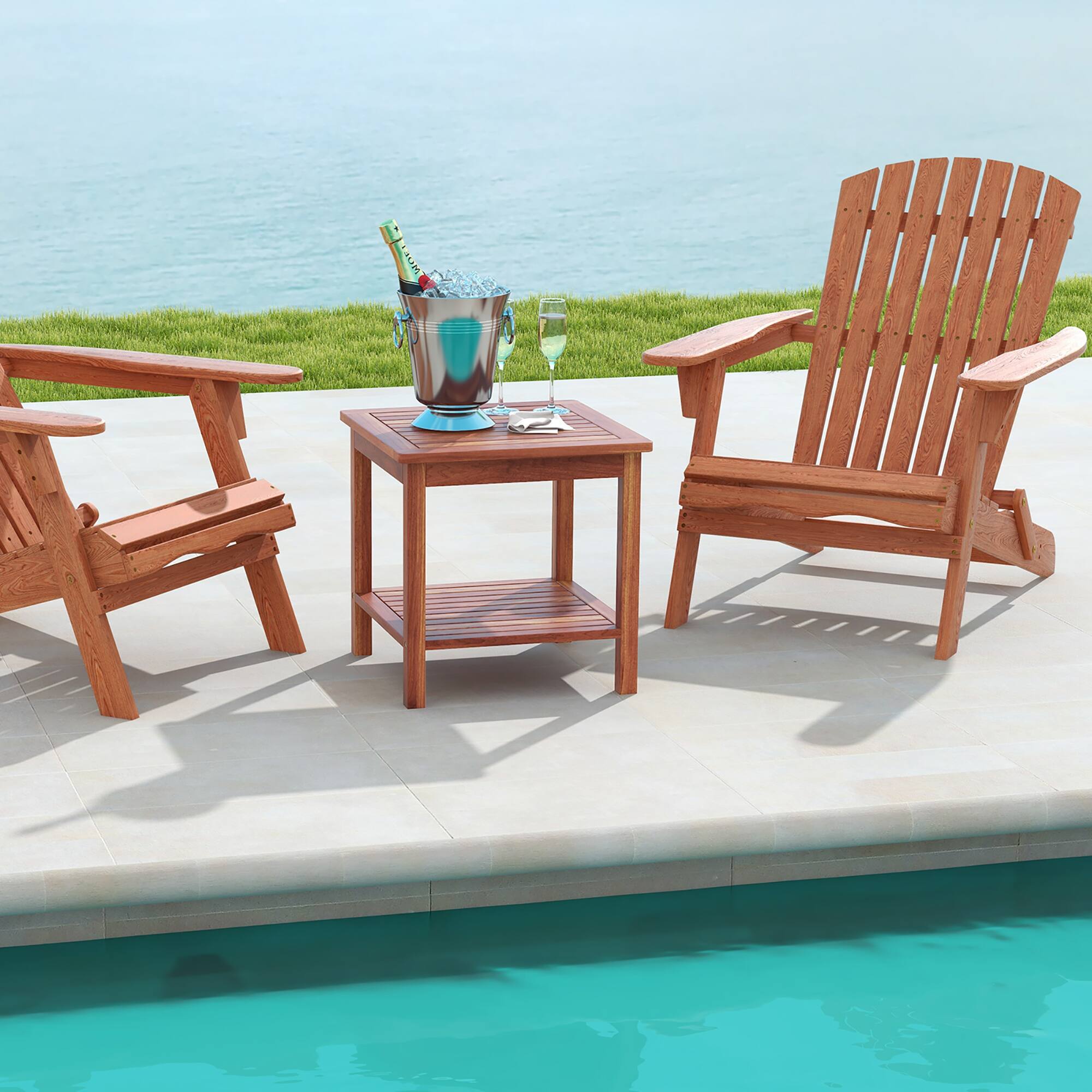 Alt View 1. Gymax - Gymax 2 Pieces Adirondack Outdoor Side Table Patio 2-Tier Square End Table Sturdy Coffee Table - Natural.