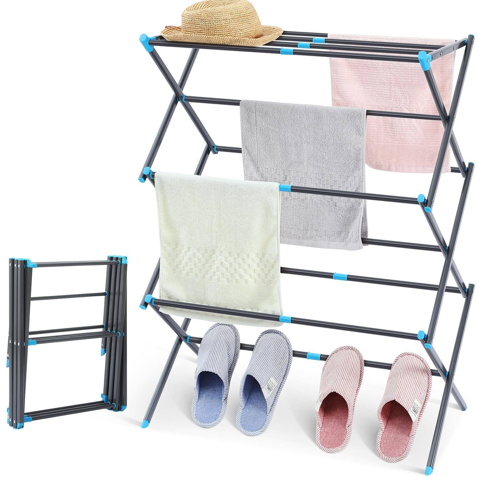 Dazzed Corner - 3-Tier Expandable Metal Laundry Drying Rack for Clothes,Collapsible Towel Rack