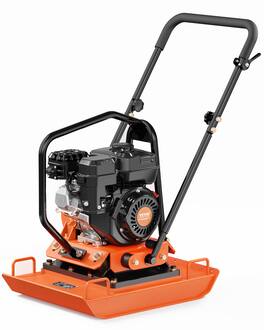 VEVOR - Plate Compactor, 7.0 HP Gas Engine, 4451.22 lbf Vibration Compaction Force, 432 sq. in Plate, 5400 RPM Power Tamper - Black+Orange