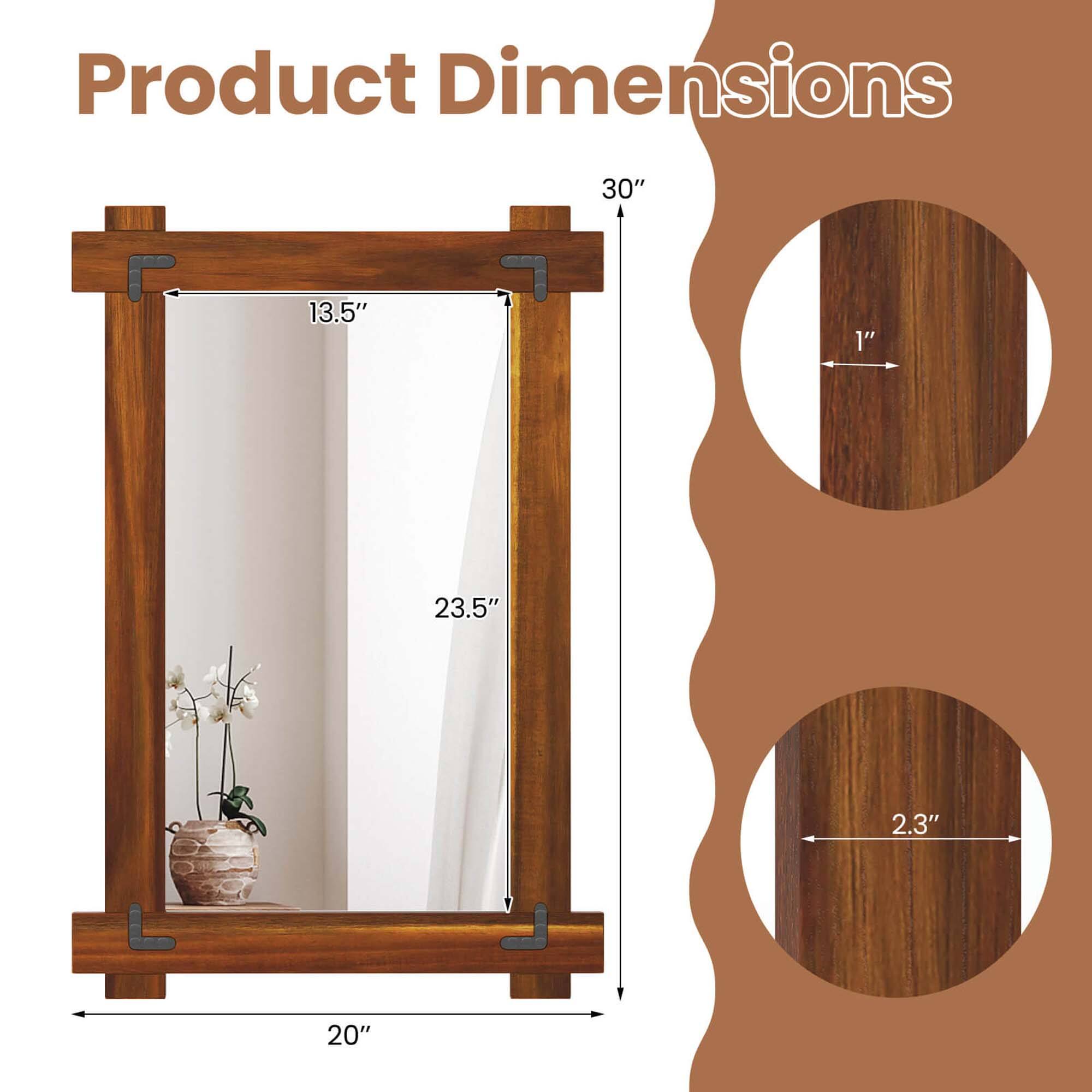 Costway 30 x 20 Inch Shatterproof Wall Mirror with Acacia Wood Frame ...