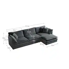 LOVMOR - Free Combination Comfy Upholstery Modular Oversized L Shaped Sectional Sofa With Reversible Ottoman Gray Chenille - Gray