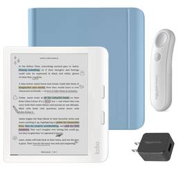 Kobo - Libra Colour (White) eReader with White Remote & AC Bundle - 2024 - Dusk Blue Notebook SleepCover