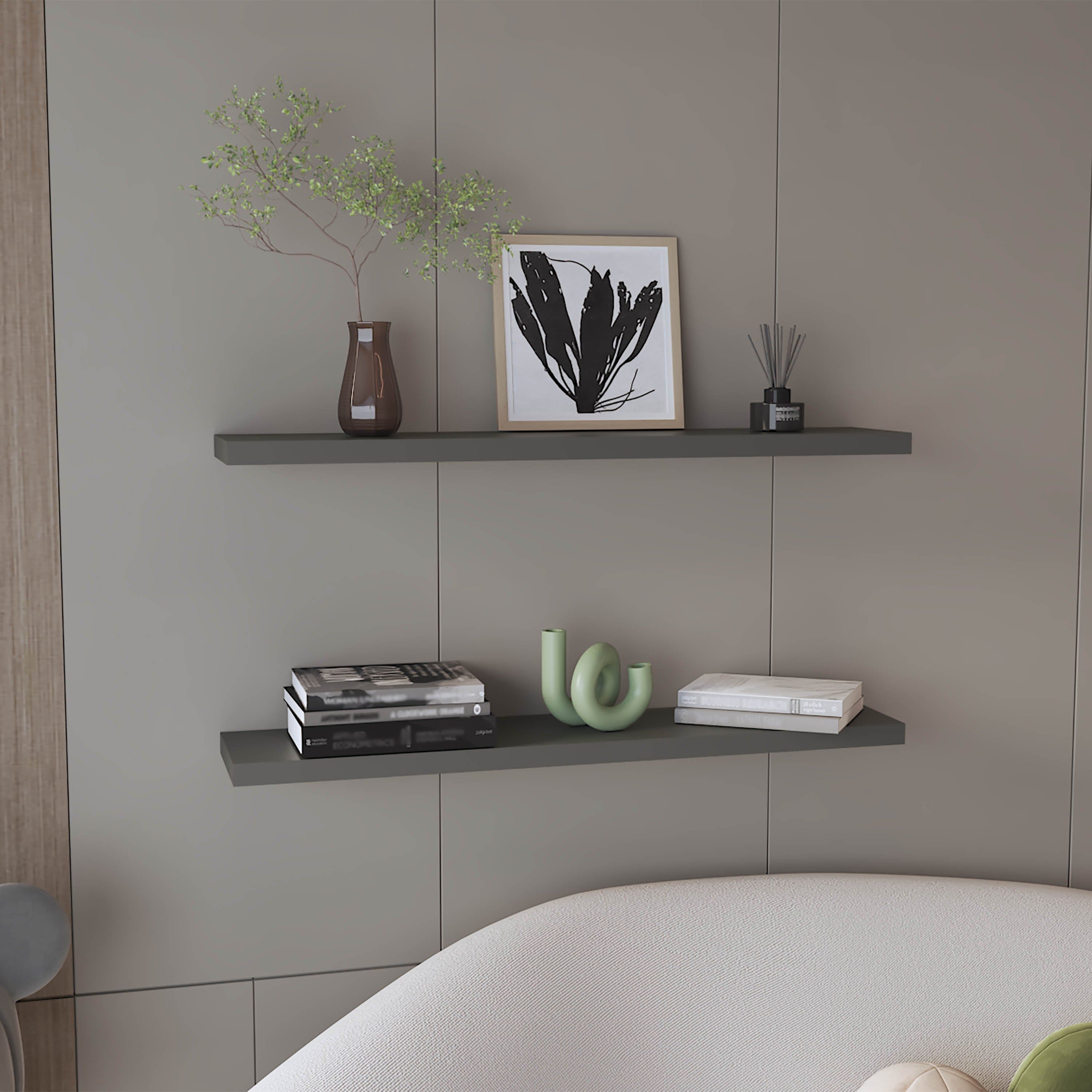 "TuHome - Ecco 31.5"" Wide Floating Shelves Set Of 2, Shelves For Wall Decor For Bedroom, Bathroom Storage Shelves - Matt Gray" price history on PriceWatchPro