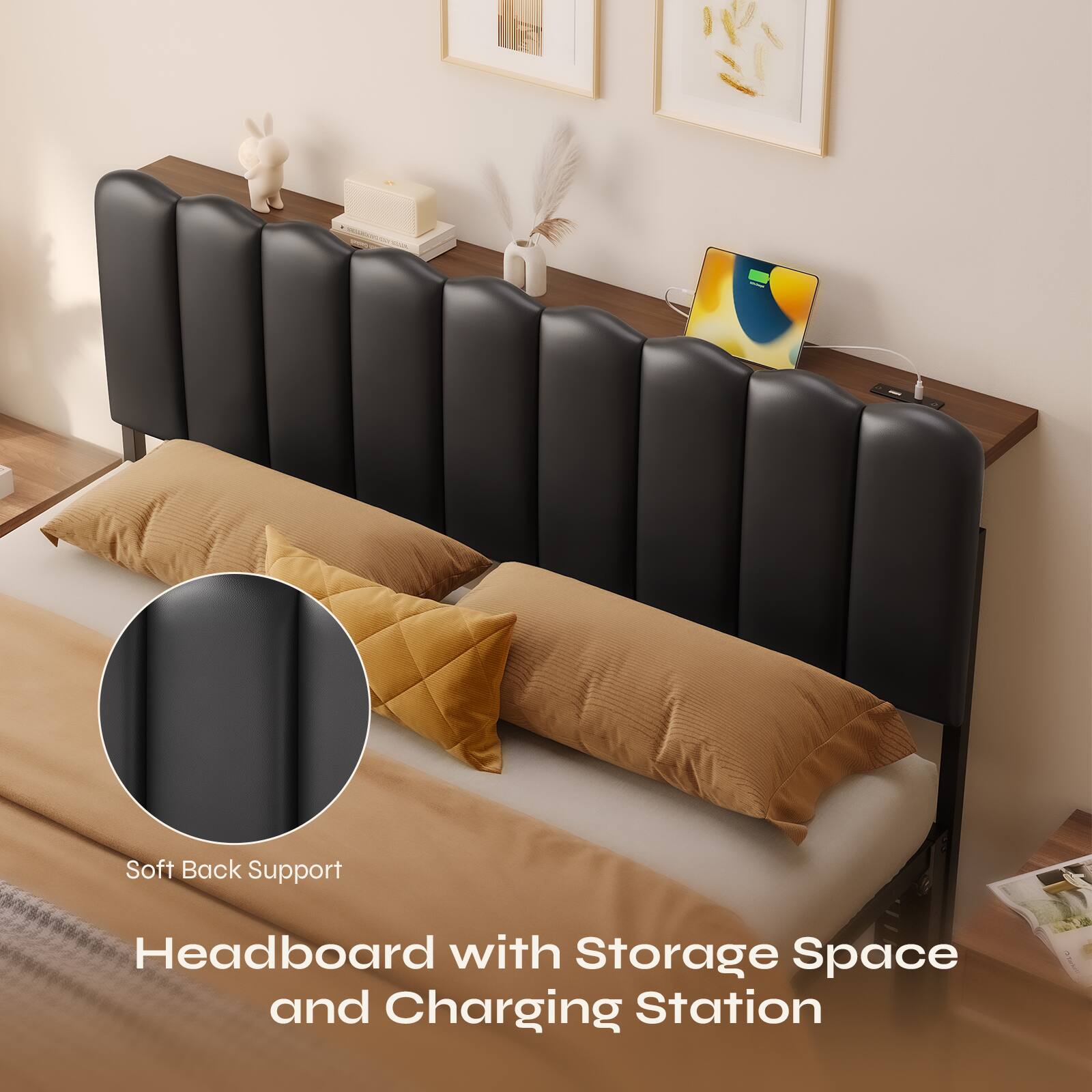 Headboard with Storage Space and Charging Station

Soft Back Support