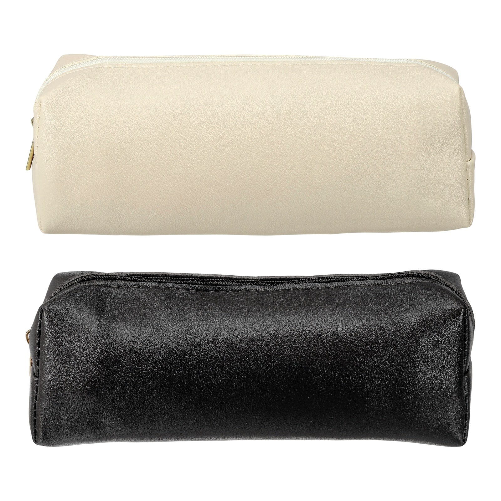 Unique Bargains - 2pcs Leather Pen Pouch, Small Zippered Pencil Case, Stationery & Makeup Organizer for Adults - Black Beige