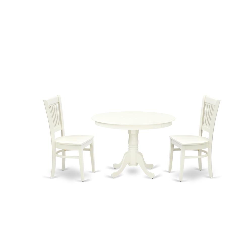 Left. East West Furniture - East West Furniture - HLVA3-LWH-W - 3-Pc Modern Dining Room Table Set- 2 Dining Room Chairs and Wooden Dining Table - - Linen White.