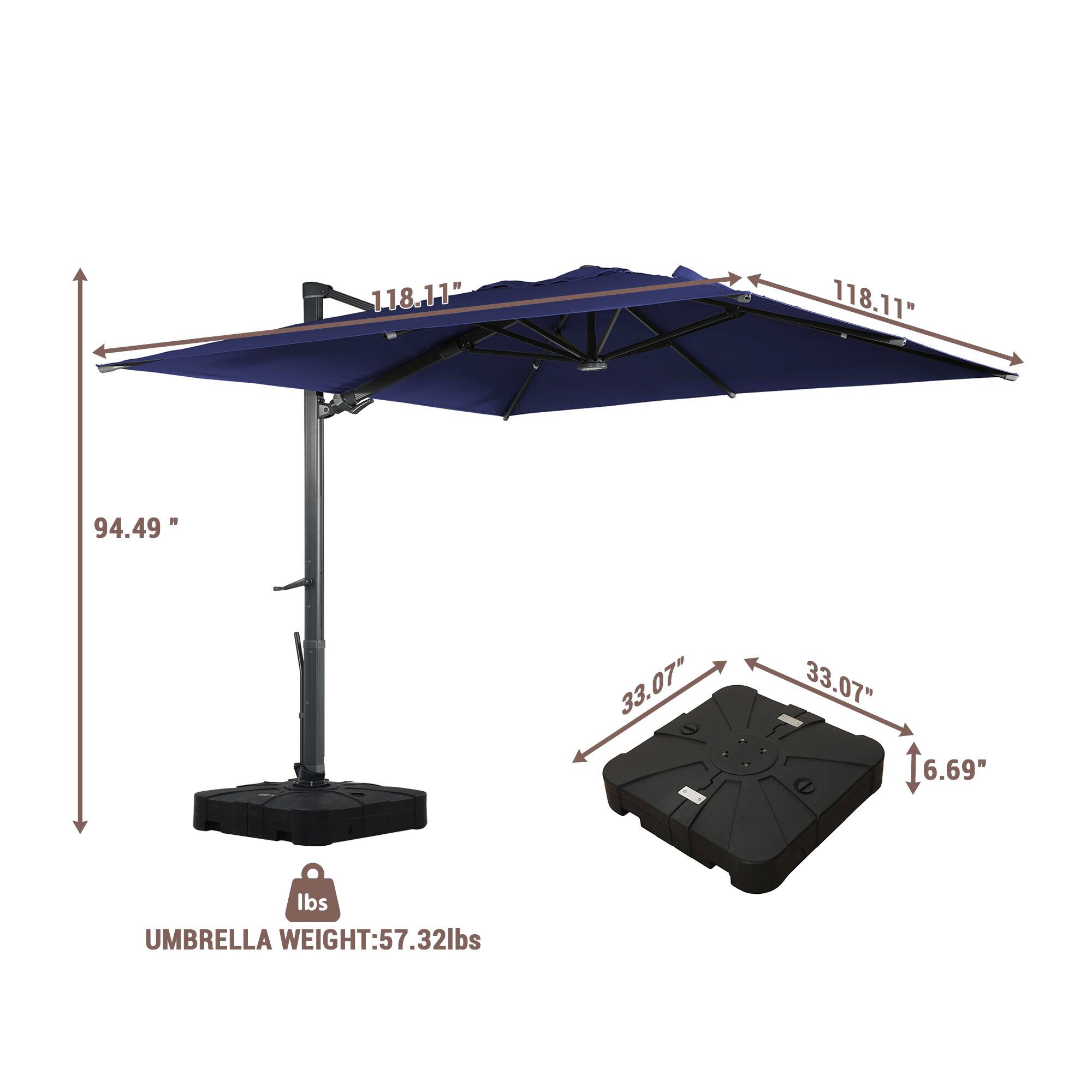 118.11"  
94.49"  
33.07"  
33.07"  
6.69"  
lbs  
UMBRELLA WEIGHT: 57.32lbs