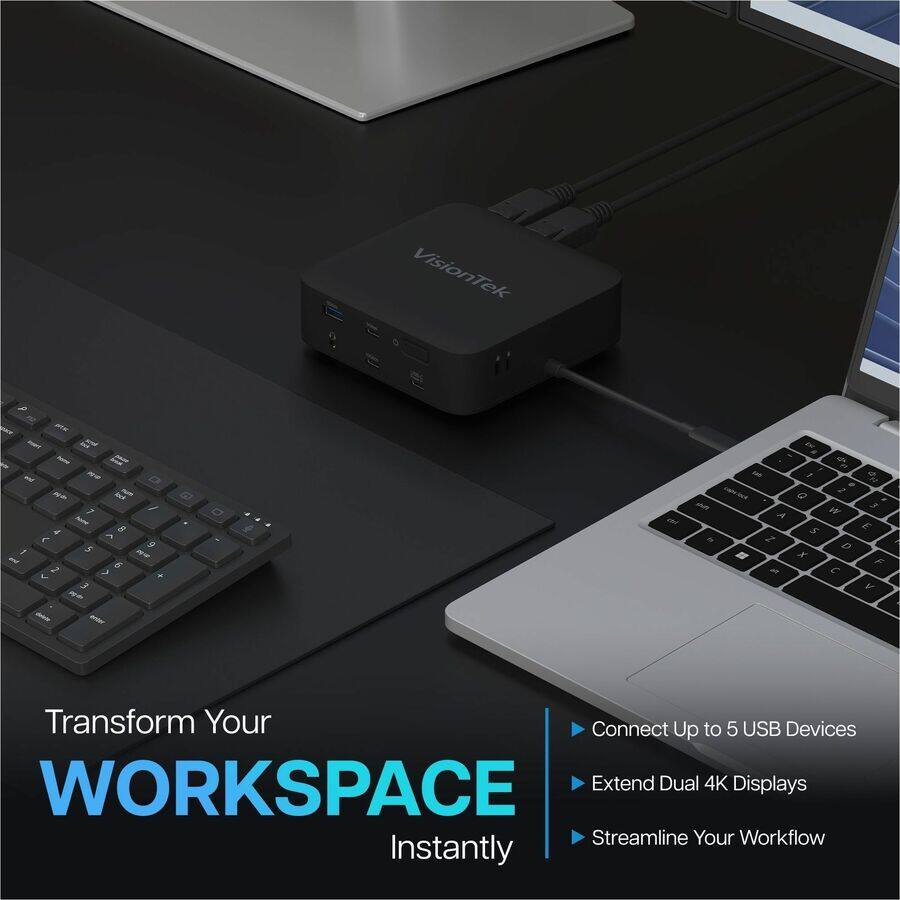 VisionTek

Transform Your WORKSPACE Instantly

- Connect Up to 5 USB Devices
- Extend Dual 4K Displays
- Streamline Your Workflow