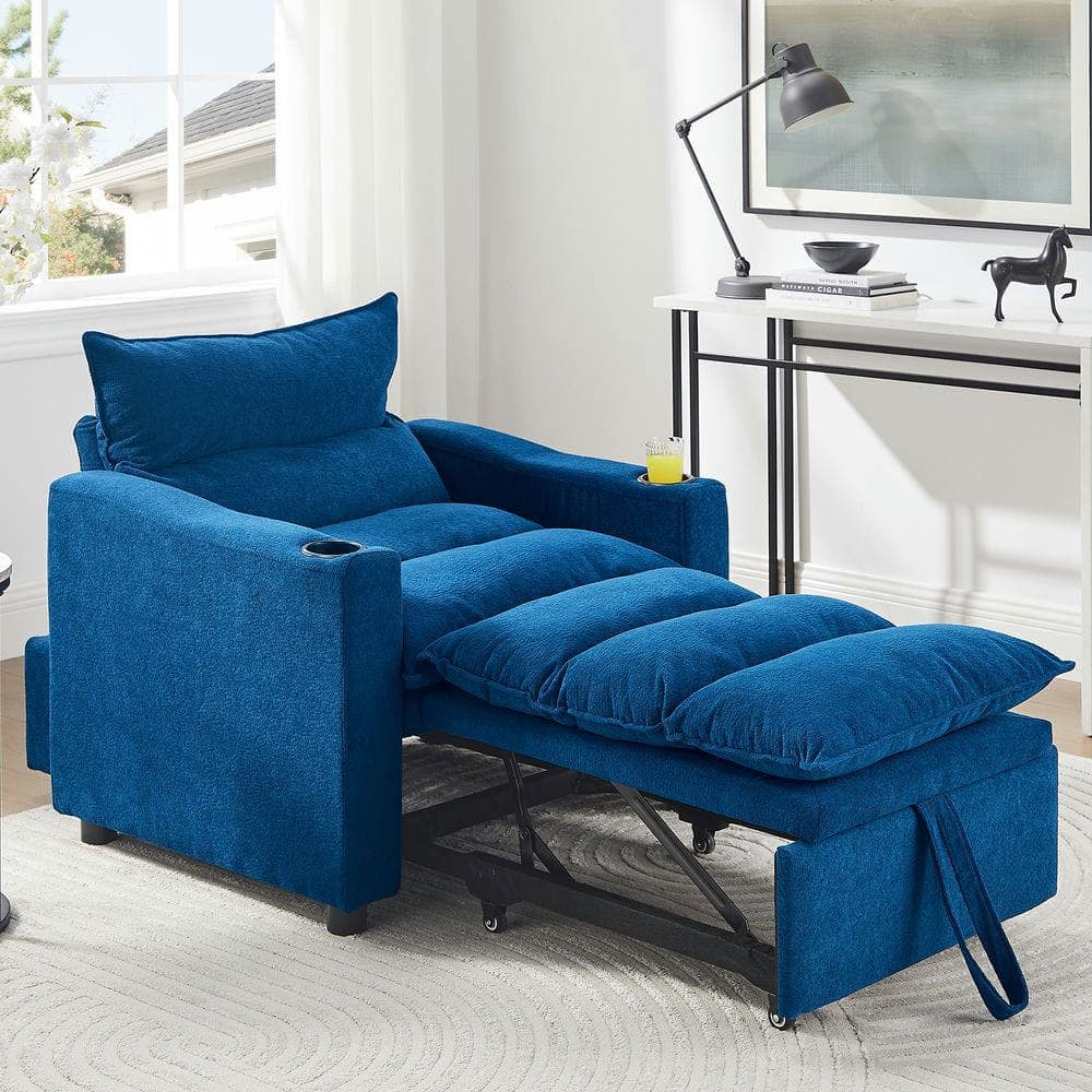 Kadyn - 3-in-1 Convertible Sleeper Sofa Chair Bed, Adjustable Pullout Velvet Sofa for Small Spaces - Blue