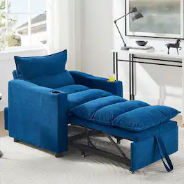 Kadyn - 3-in-1 Convertible Sleeper Sofa Chair Bed, Adjustable Pullout Velvet Sofa for Small Spaces - Blue