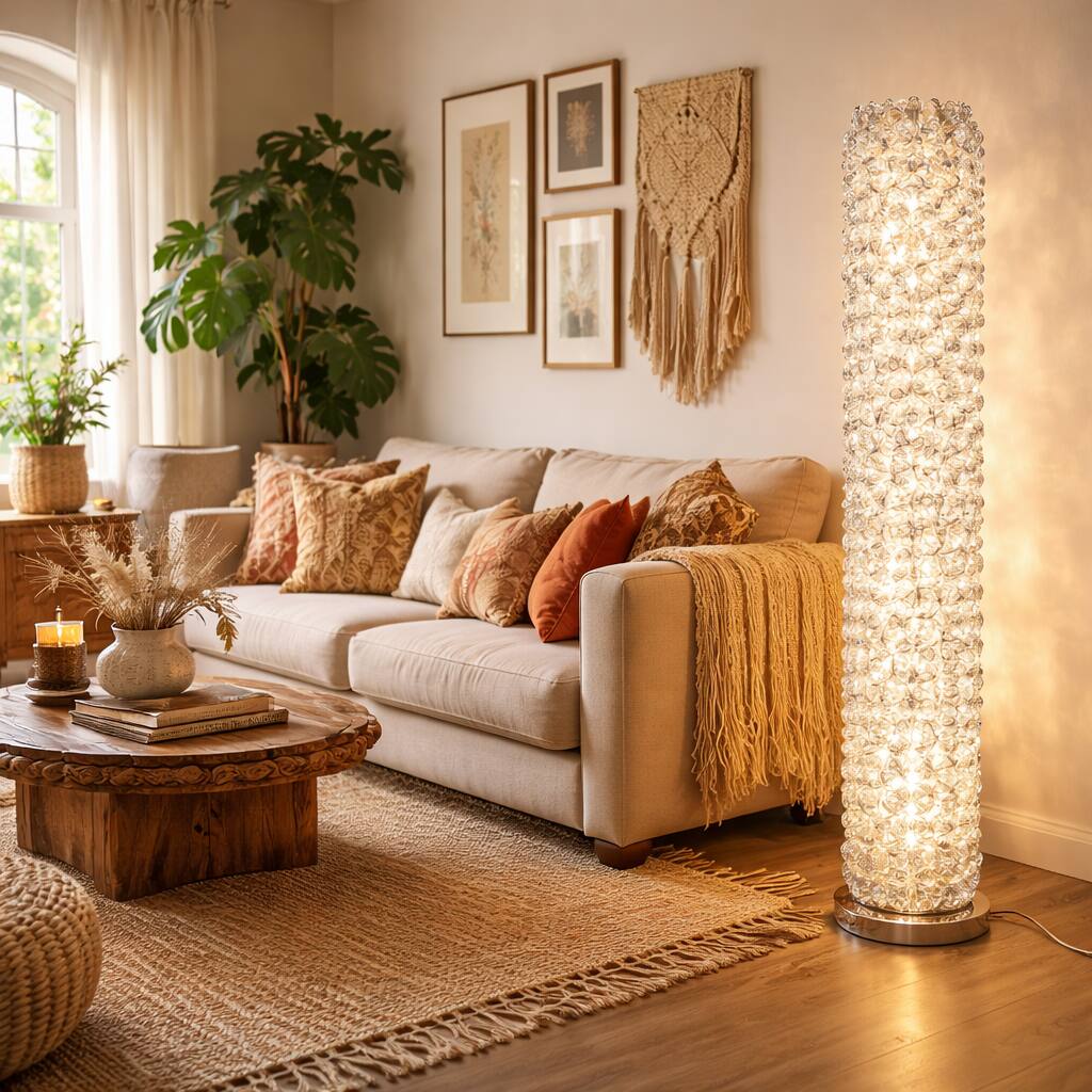 Front. FC Design - 54"H Artsy LED Aluminum Wire Wrapped Decorative Column Lamp with Chrome Finish Base.