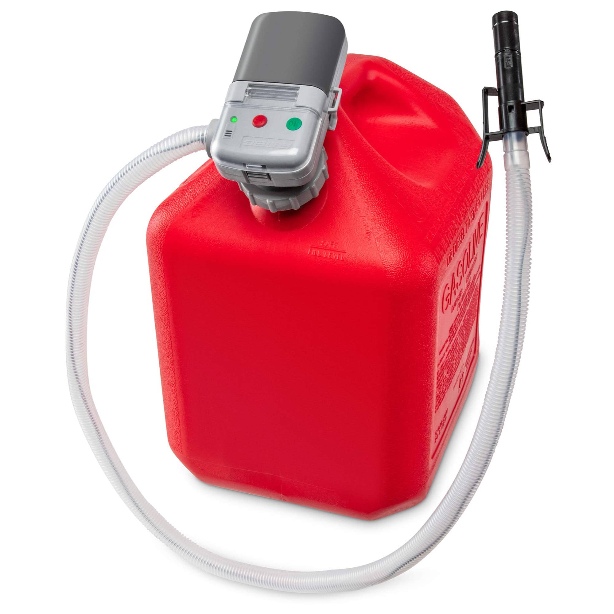 Deway - Automatic Fuel Transfer Pump with Auto-Stop, AA Battery Powered, Long Hose, Fits All Size Cans - Grey