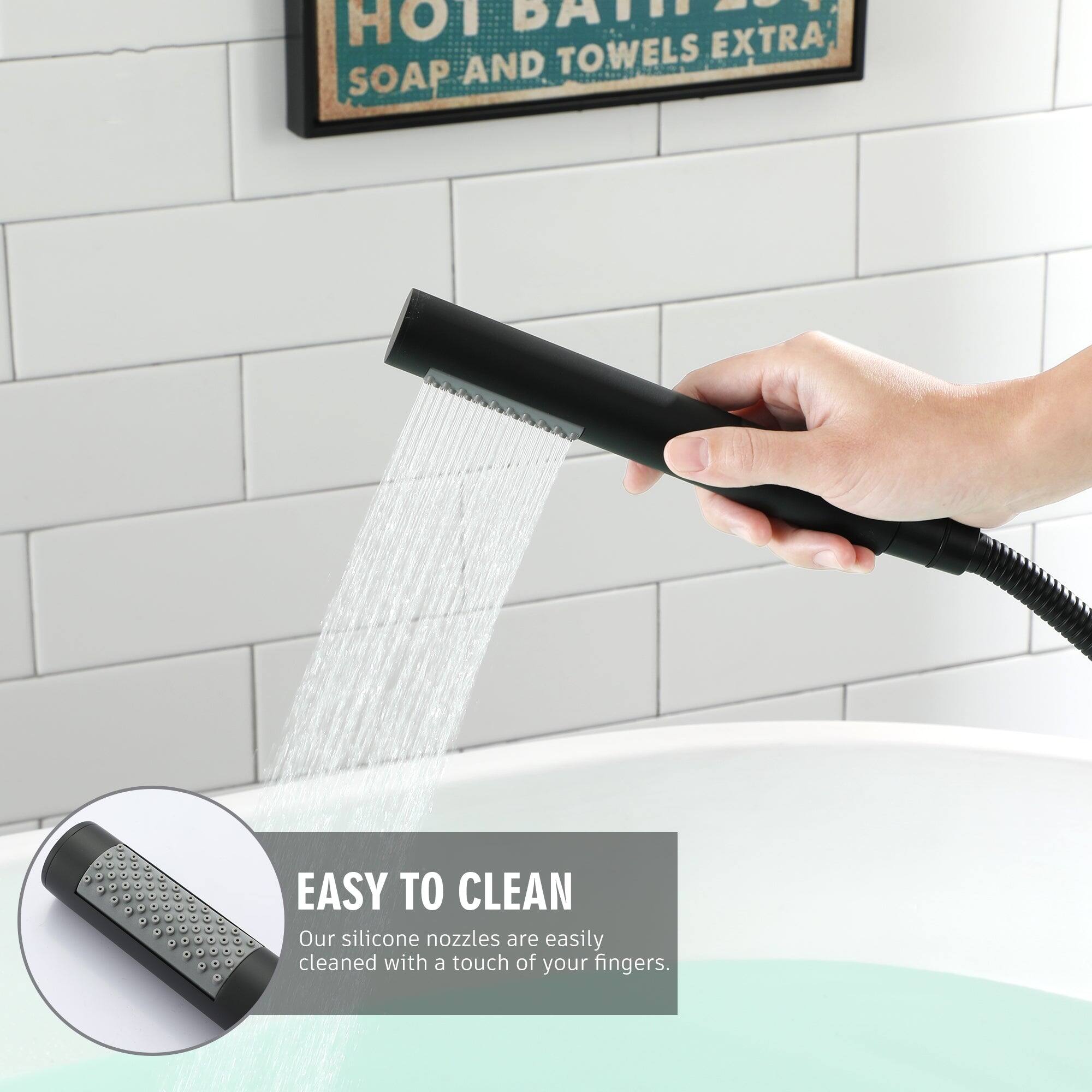 HOT BATH SOAP AND TOWELS EXTRA. EASY TO CLEAN. Our silicone nozzles are easily cleaned with a touch of your fingers.