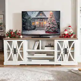Ihomeadore - 93" Farmhouse TV Stand Media Storage Cabinet with Open Storage Shelves and Cabinets for TV up to 85" - White
