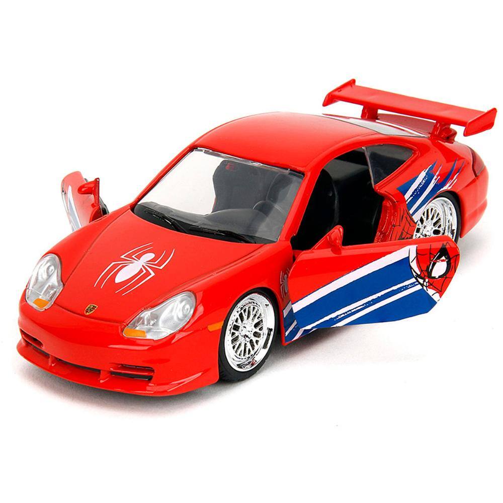 Angle. Jada - Porsche 911 GT3 RS (996) Red with Graphics "Marvel's Spider-Man" 1/32 - Red.