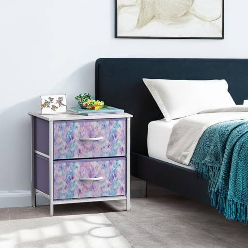 Alt View 4. Sorbus - Sorbus Nightstand with 2 Drawers - Steel Frame, Wood Top &Fabric Bins -Home, Bedroom, Office &College Dorm, Kids Bedside - Tie Dye Purple.