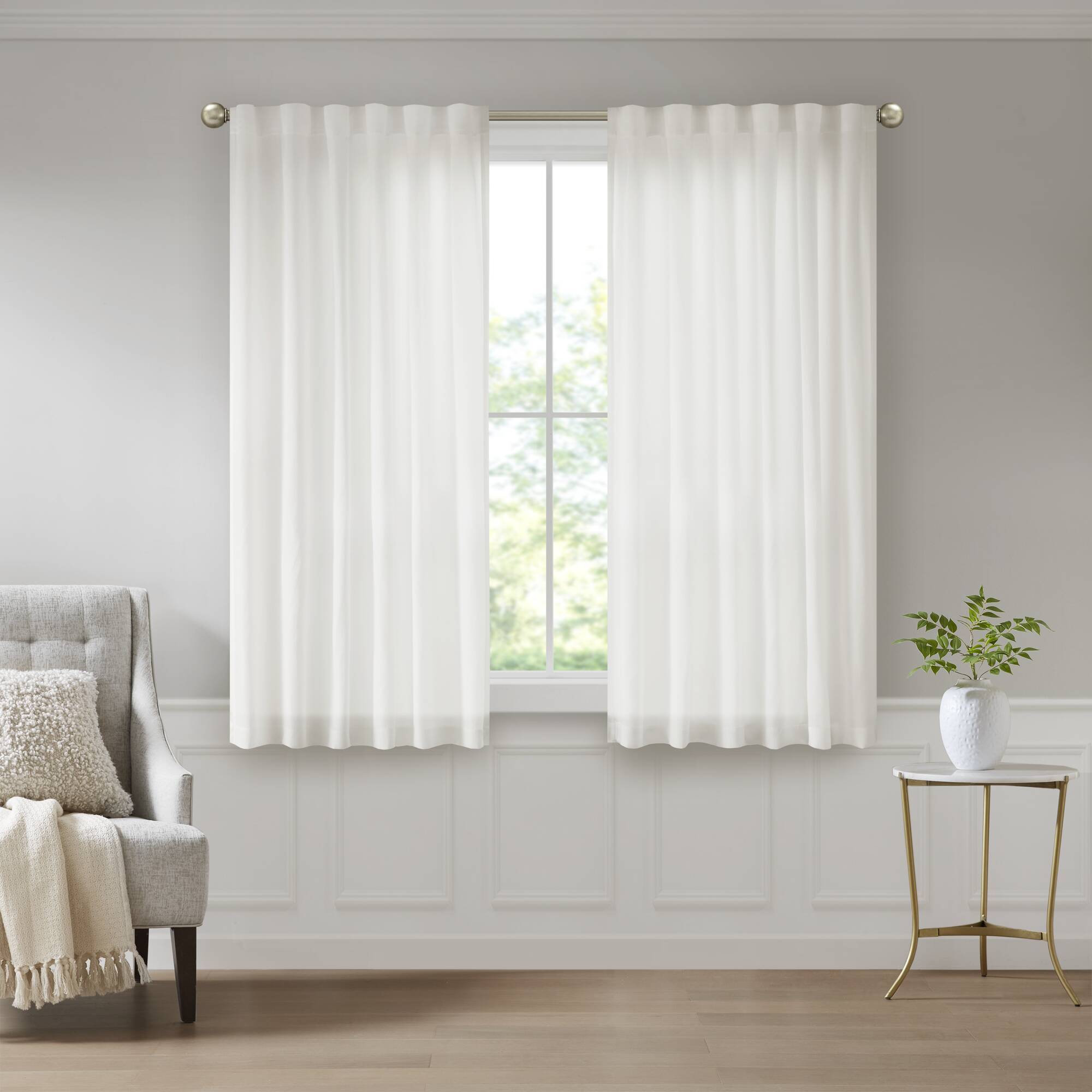 Alt View 8. BreeBe - 2 PCS 52x108' Rod Pocket with Back Tab Privacy Curtain Pair White - White.