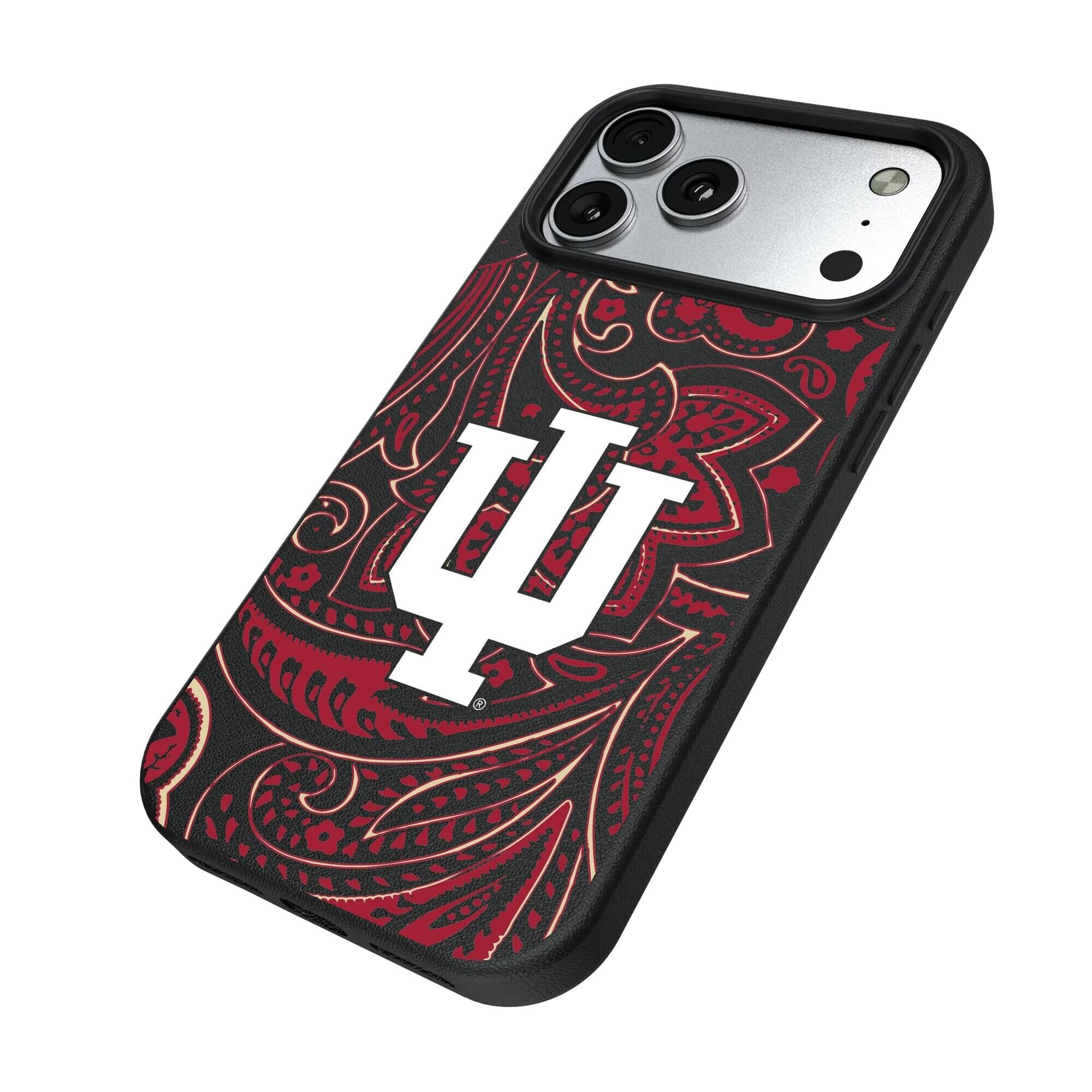 Alt View 1. Keyscaper - Indiana Hoosiers Paisley iPhone Magnetic Bump Case - 15 - Black.