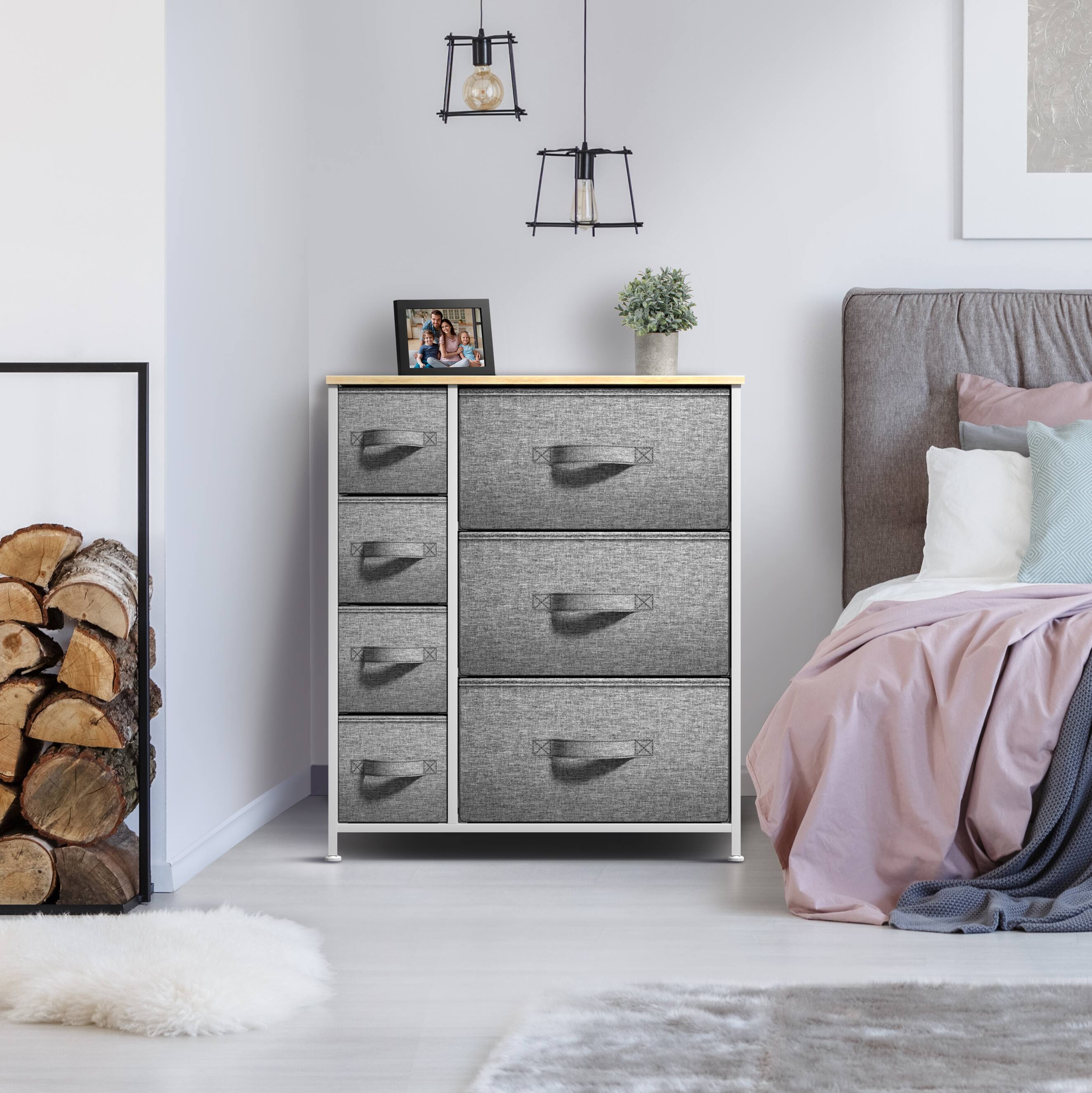 Alt View 1. Sorbus - Sorbus Dresser with 7 Drawers - Storage Chest Organizer with Steel Frame, Wood Top, Handles, Fabric Bins - Gray Wood Top.