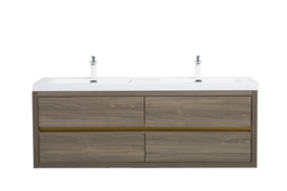 Boyel Living - 60In Wall Mounted Bathroom Vanity Double Sinks Ash Grey Stone Resin Countertop Soft Close Drawers - Grey Ash