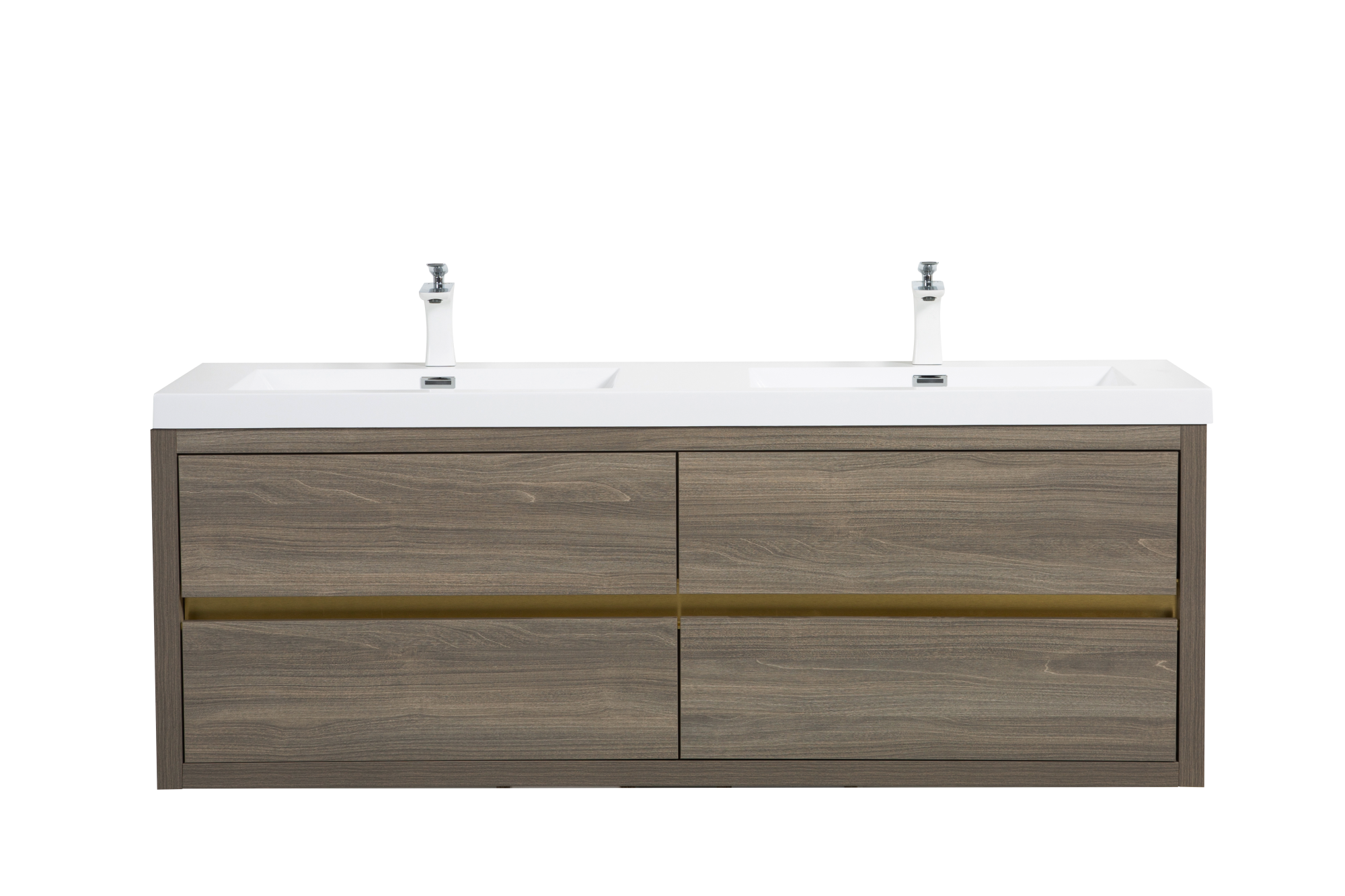 Front. Boyel Living - 60In Wall Mounted Bathroom Vanity Double Sinks Ash Grey Stone Resin Countertop Soft Close Drawers - Grey Ash.