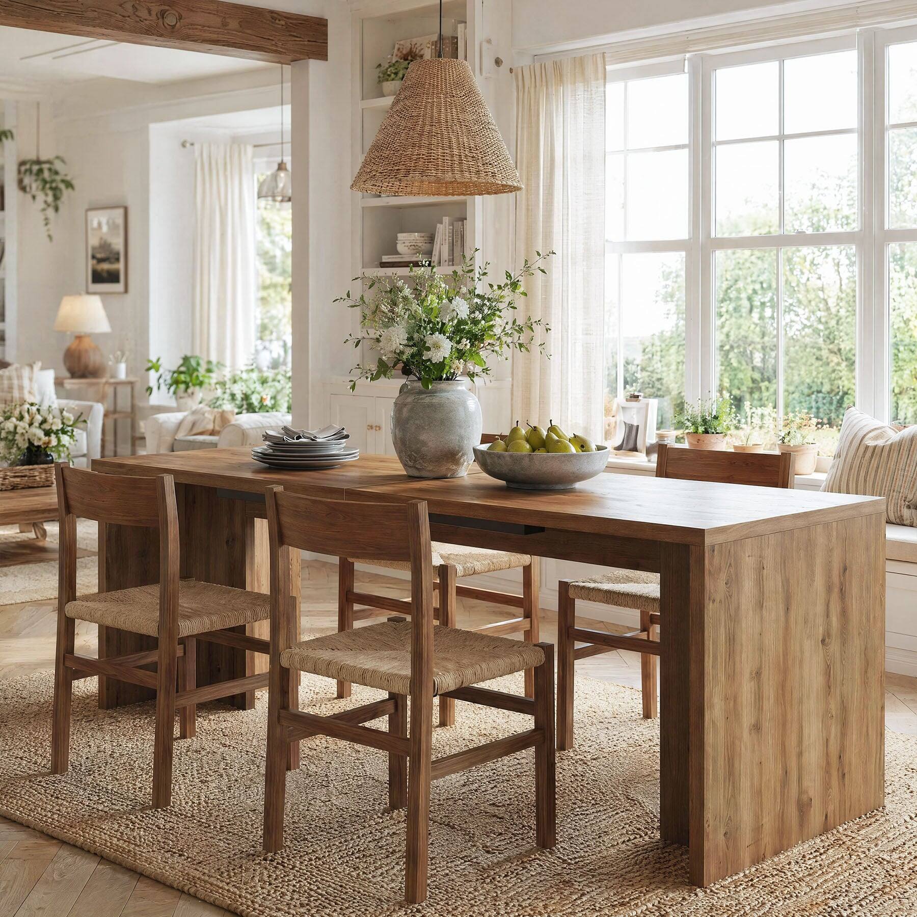 Angle. Tribesigns - Solid Wood Dining Table with Rectangular Top for Everyday Meals and Family Gatherings - Brown.