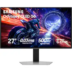 SAMSUNG Odyssey OLED G6, 27", 0.03ms Response Time, 500Hz Refresh Rate, NVIDIA G-SYNC