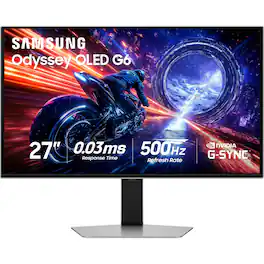 Samsung - 27" Odyssey OLED G6 (G60SF) QHD 500Hz 0.03ms GSync Compatible and FreeSync Prem Pro Gaming Monitor with HDR 500 - Silver