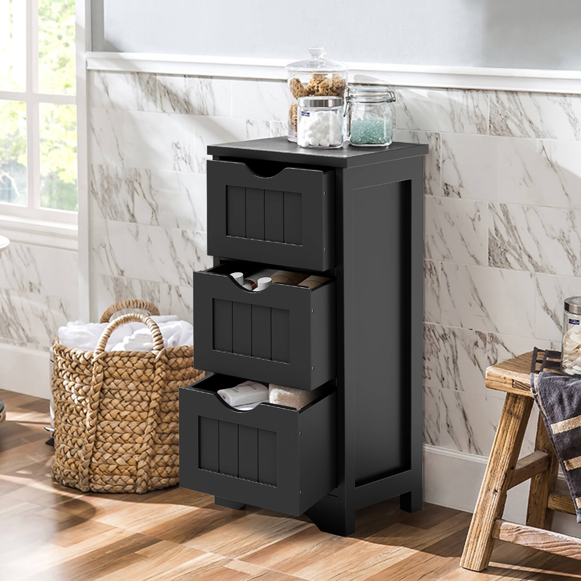 Alt View 3. Gymax - Gymax 3-Drawer Bathroom Floor Cabinet Free Standing Side Storage Organizer Nightstand Black - Black.