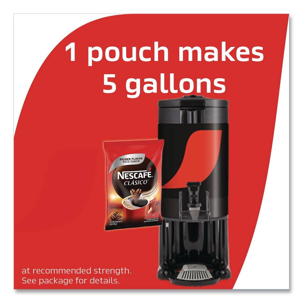 1 pouch makes 5 gallons  
RICHER FLAVOR RICO SABOR  
NESCAFÉ CLÁSICO  
Café Nt#tM ndor at recommended strength.  
See package for details.