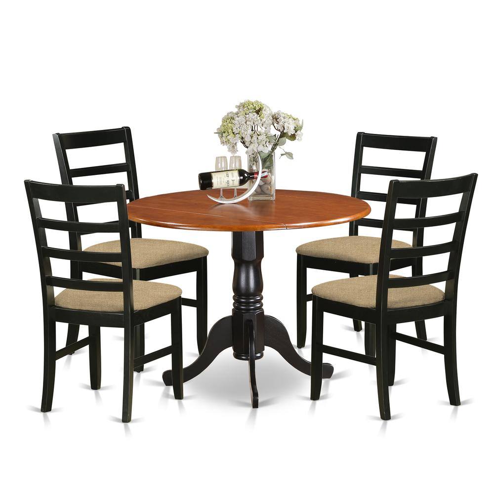Back. East West Furniture - DLPF5-BCH-C 5 PC Kitchen Table set-Dining Table and 4 Wooden Kitchen Chairs - Black & Cherry.