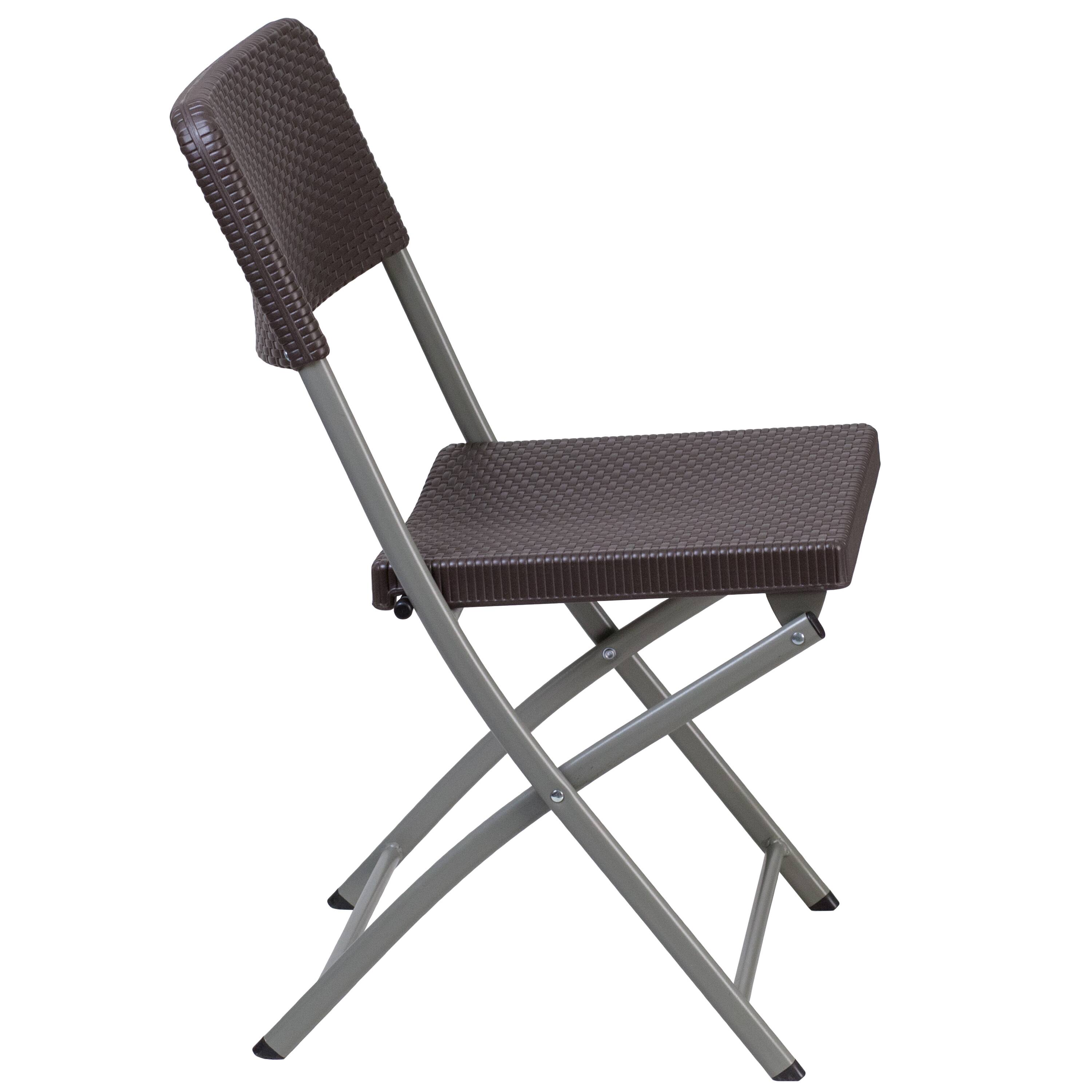 Alt View 7. Emma + Oliver - 2 Pack Rattan Plastic Folding Chair with Gray Frame - Brown.