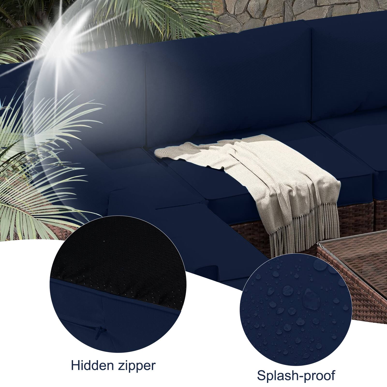 Hidden zipper  
Splash-proof