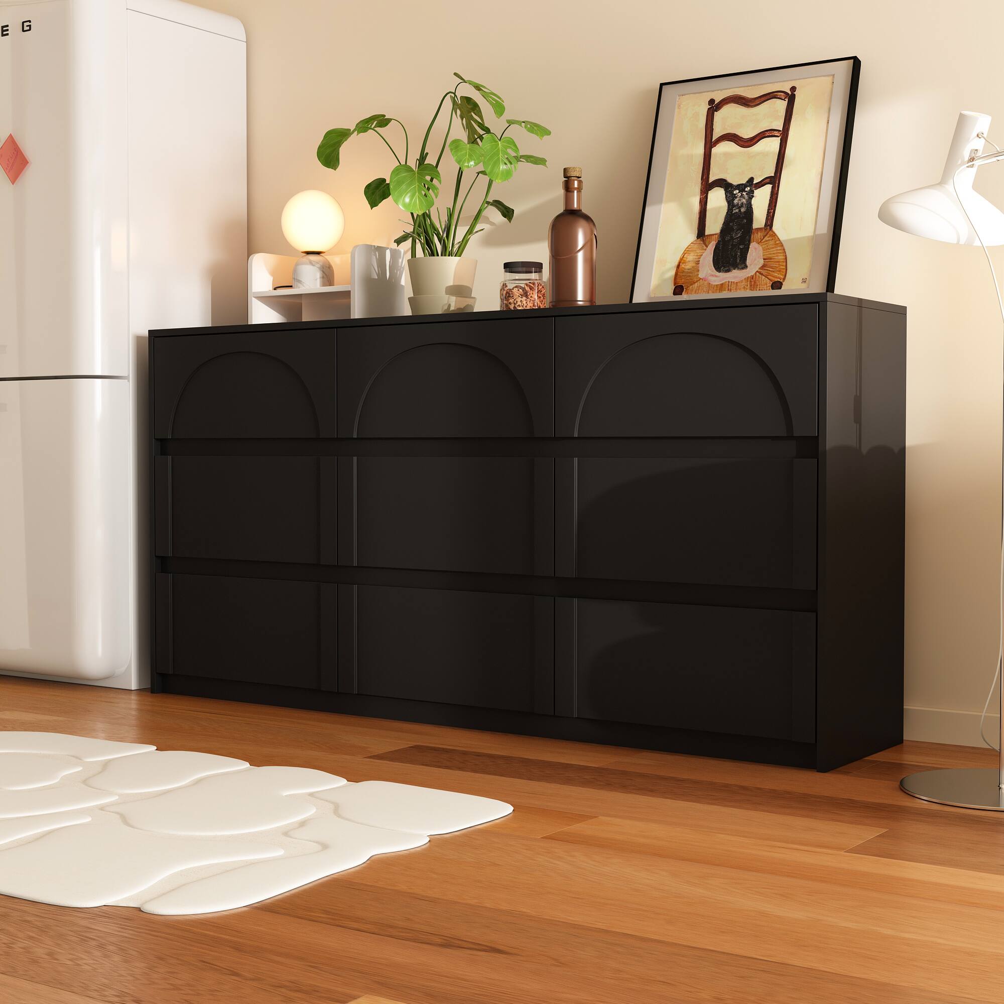 Alt View 7. Famapy - Famapy 9 - Drawer Dresser: Arched Detailing & Hidden Handles - Black.