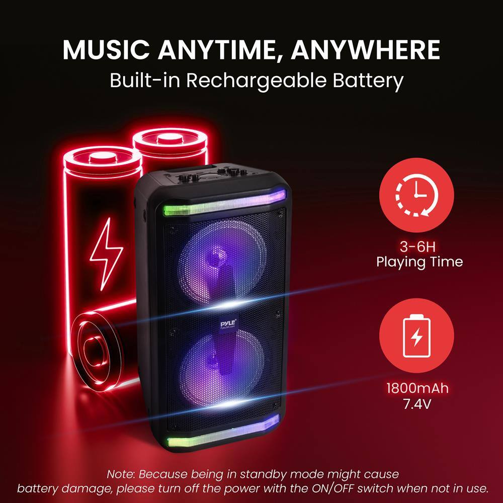 MUSIC ANYTIME, ANYWHERE  
Built-in Rechargeable Battery  

3-6H Playing Time  
1800mAh 7.4V  

Note: Because being in standby mode might cause battery damage, please turn off the power with the ON/OFF switch when not in use.