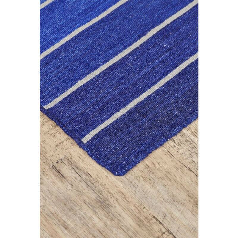 Angle. Hivvago - 5' X 8' Striped Hand-Tufted Wool/Cotton Blue Area Rug - Blue.