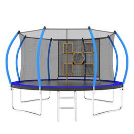 DRONKON - 12 FT Trampoline with Enclosure and Ladder for Kids - Black Blue
