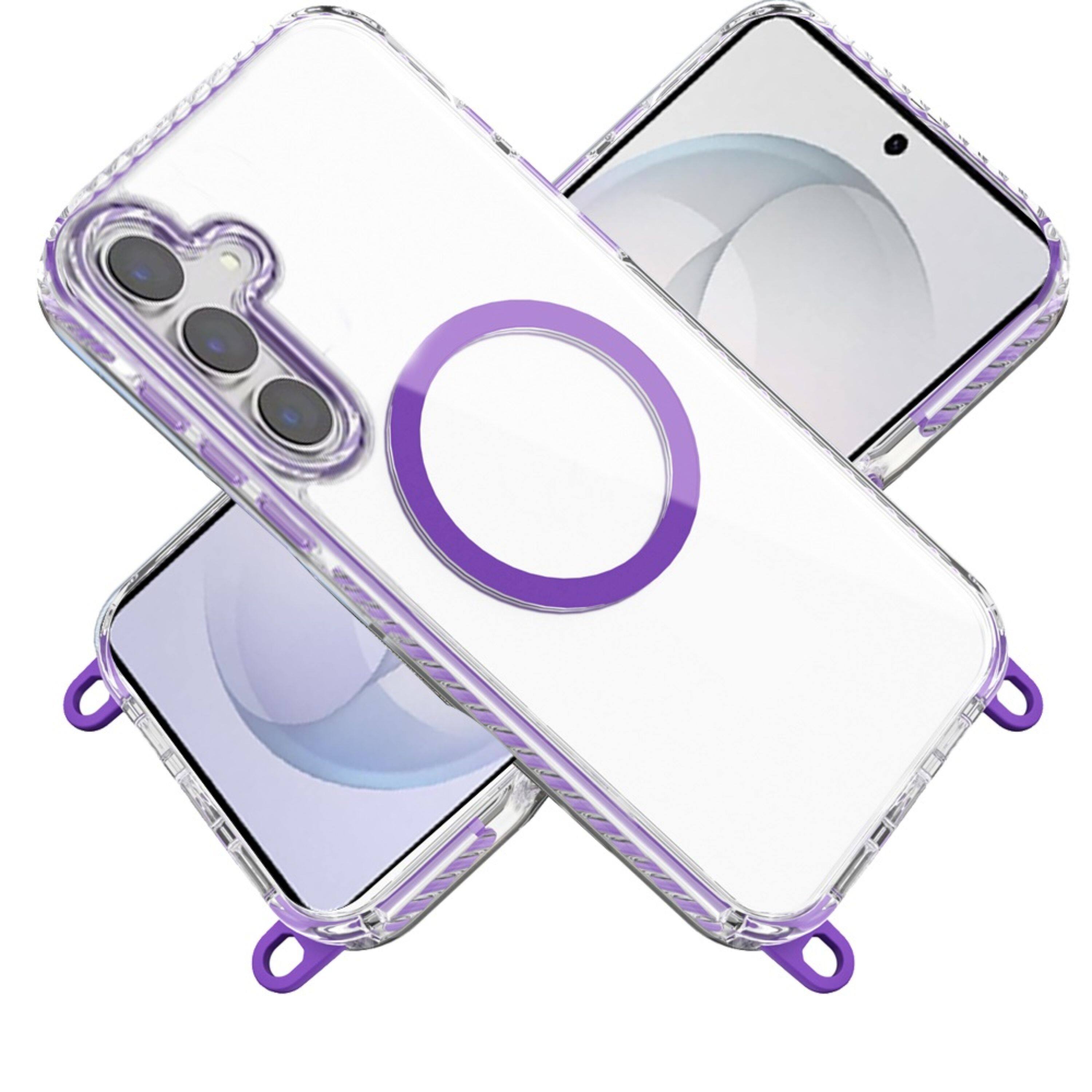 Left. Kitcheniva - Transparent Phone Case With Matching Lanyard Tempered Glass For Samsung Galaxy S26 Dark Purple - Dark Purple.