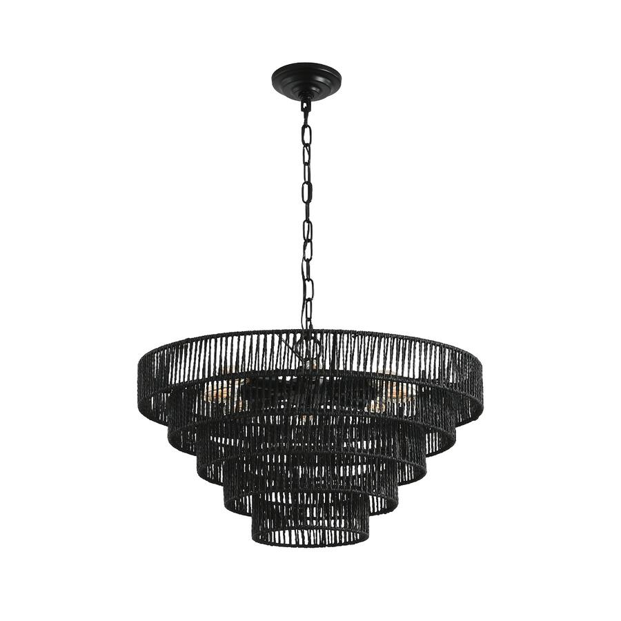 Light Fixture Rope Rustic Loheer 24 Inch Black Hemp Rope Chandelier, 5 Tier Rustic Pendant Light ...